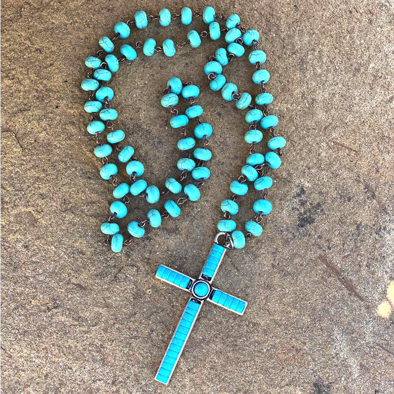 CROSS TURQUOISE BEAD NECKLACE