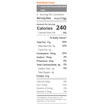 Ground Beef 85/15, Grass Fed, 1lb
