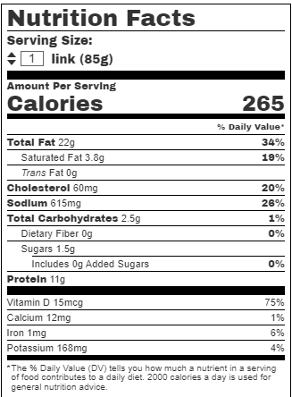 North Country Vermont Cheddar Sausage (4), 12oz