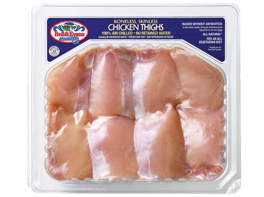BELL & EVANS ALL NATURAL BONELESS CHICKEN THIGHS, 2.0 - 2.50 LB AVG TRAY PACK