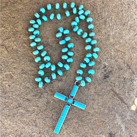 CROSS TURQUOISE BEAD NECKLACE